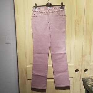 Authentic CHANEL Pink Striped Embellished Jeans